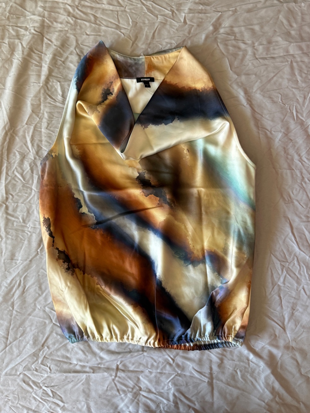 Express Satin Blouse in Metallic Gold, Bronze and Navy